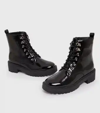 New Look New look girls black patent chunky biker boots vegan offer