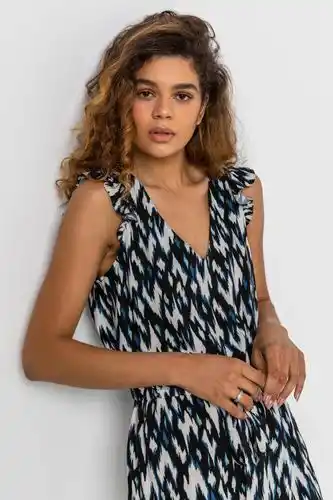 Roman Roman aztec print tie waist jumpsuit in blue - size 12 offer