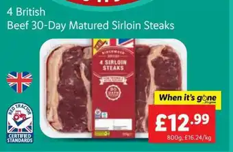 Lidl 4 British Beef 30-Day Matured Sirloin Steaks offer