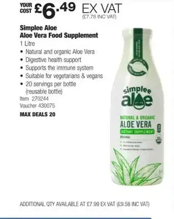 Costco Simplee aloe aloe vera supplement offer