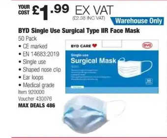 Costco Byd single use surgical type hr face mask offer