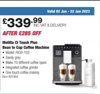 Costco Melitta ci touch plus bean to cup coffee machine offer