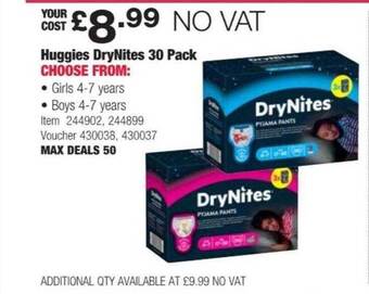 Costco Huggies drynites 30 pack offer