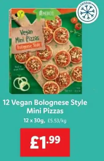 Lidl 12 Vegan Bolognese Style Mini Pizzas 12x30g. offer
