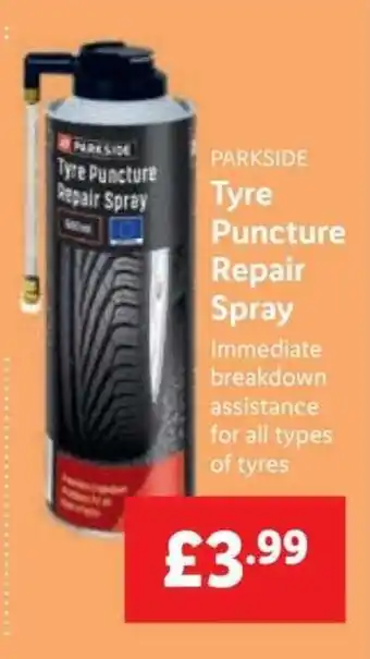 Lidl Parkside Tyre Puncture Repair Spray offer