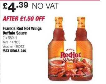 Costco Frank's red hot wings buffalo sauce offer