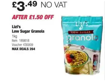 Costco Lizi's low sugar granola offer