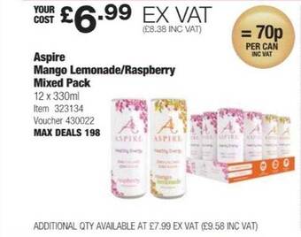 Costco Aspire mango lemonade raspberry mixed pack offer
