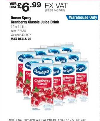 Costco Ocean spray cranberry classic juice drink offer