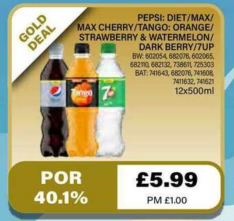 Bestway Pepsi: Diet Max Max Cherry Tango: Orange Strawberry & Watermelon Dark Berry 7up offer