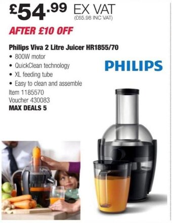 Costco Philips Viva 2 Litre Juicer HR1855/70 offer