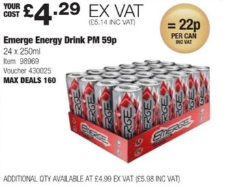 Costco Emerge Energy Drink PM 59p 24x250ml. offer