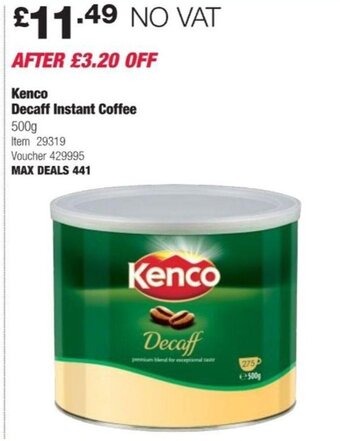 Costco Kenco Decaff Instant Coffee 500g offer