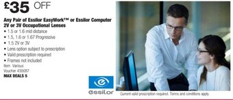 Costco Any Pair of Essilor EasyWork or Essilor Computer 2V or 3V Occupational Lenses offer