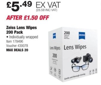 Costco Zeiss Lens Wipes 200 Pack offer