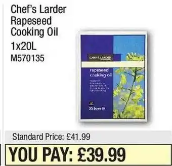 Makro Chef's larder rapeseed cooking oil 1x20l offer