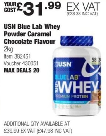 Costco USN Blue Lab Whey Powder Caramel Chocolate Flavour 2kg. offer