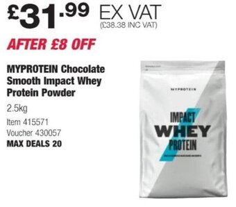 Costco Myprotein Chocolate Smooth Impact Whey Protein Powder 2.5kg. offer