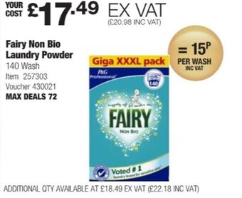 Costco Fairy Non Bio Laundry Powder 140 Wash offer