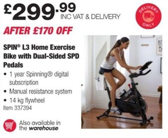 Costco Spin L3 Home Exercise Bike with Dual-Sided SPD Pedals offer