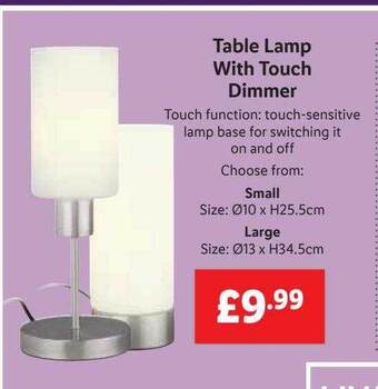 Lidl Table lamp with touch dimmer offer