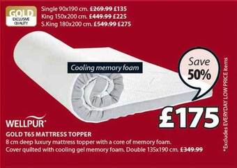 JYSK Wellpur gold t65 mattress topper offer