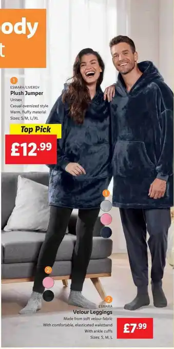 Lidl Esmara livergy plush jumper esmar velour leggings offer