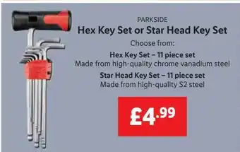 Lidl Parkside hex key set or star head key set offer