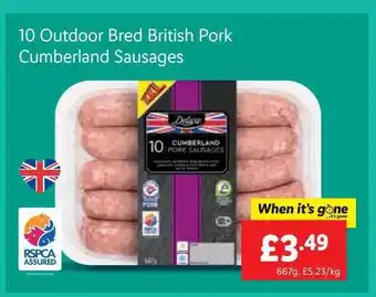 Lidl 10 outdoor bred british pork cumberland sausages offer