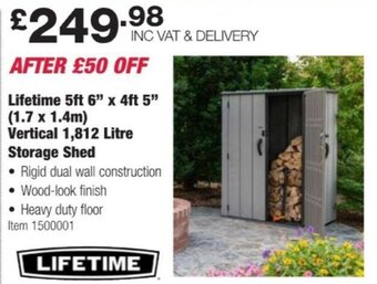 Costco Lifetime 5ft 6" x 4ft 5"(1.7 x 1.4m) Vertical 1812 Litre Storage Shed offer