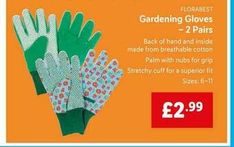 Lidl Florabest Gardening Gloves - 2 Pairs offer