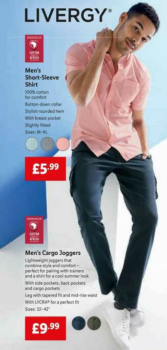 Lidl Livergy Men's Short-Sleeve Shirt Or Men's Cargo Joggers offer