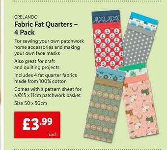 Lidl Crelando Fabric Fat Quarters - 4 Pack offer