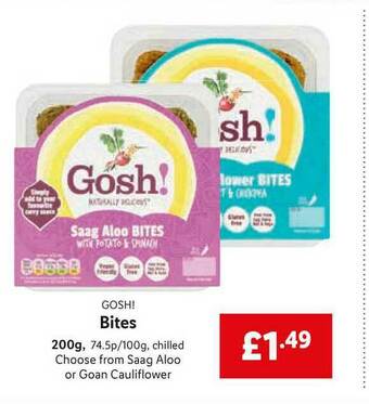 Lidl Gosh! Bites Saag Aloo Or Goan Cauliflower offer