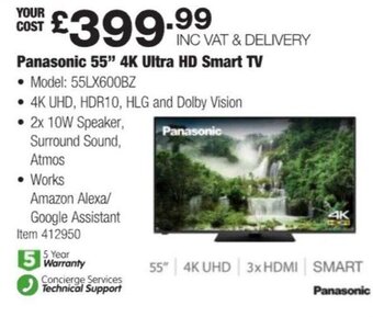 Costco Panasonic 55" 4K Ultra HD Smart TV offer