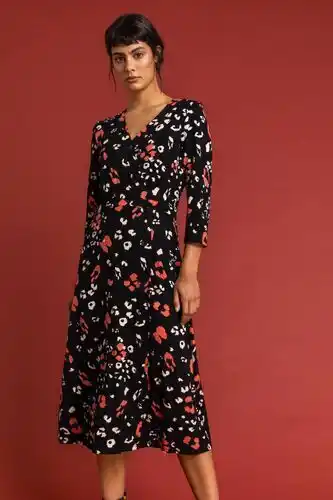 Roman Roman button detail animal print tea dress in rust - size 14 offer