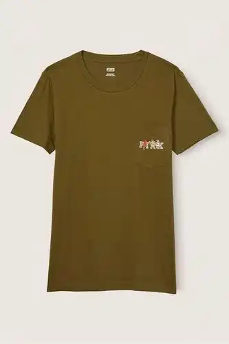 Victoria's Secret Victorias secret pink victoria's secret pink deep olive cotton short sleeve campus t-shirt offer