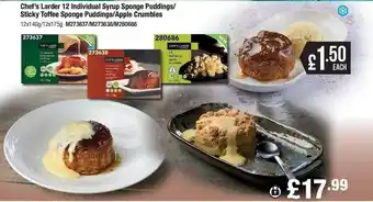 Makro Chef's larder 12 individual syrup sponge puddings sticky toffee sponge puddings apple crumbles offer