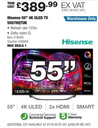 Costco Hisense 55" 4K Uled TV 55U7HQTUK 55" offer
