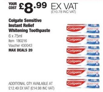 Costco Colgate Sensitive Instant Relief Whitening Toothpaste offer