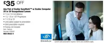 Costco Any Pair of Essilor EasyWork or Essilor Computer 2V or 3V Occupational Lenses offer