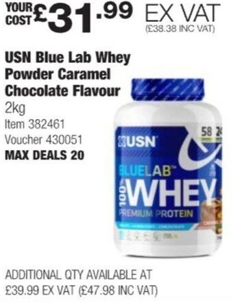 Costco USN Blue Lab Whey Powder Caramel Chocolate Flavour 2kg. offer