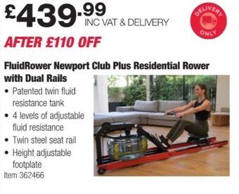 Costco FluidRower Newport Club Plus Residential Rower with Dual Rails offer