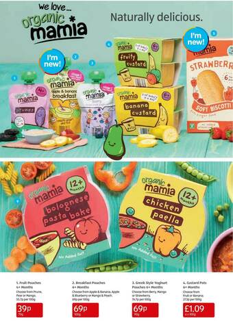 Aldi Fruit Pouches 4+ Mouths, Breakfast Pouches 6+ Mouths, Greek Style Yoghurt Pouches 6+ Months, Curstard Pots 6+ Months offer
