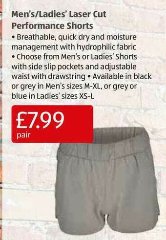 Aldi Men's-ladies' Laser Cut Performance Shorts offer