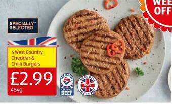 Aldi 4 West Country Cheddar & Chilli Burgers offer