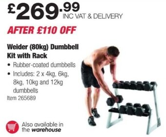 Costco Weider (80kg) Dumbbell Kit with Rack offer