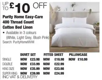 Costco Purity Home Easy-Care 400 Thread Count Cotton Bed Linen offer