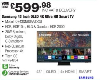 Costco Samsung 43 Inch Qled 4K Ultra HD Smart TV offer