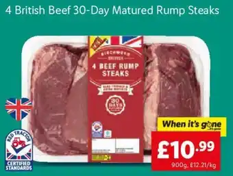 Lidl 4 British Beef 30-Day Matured Rump Steaks offer